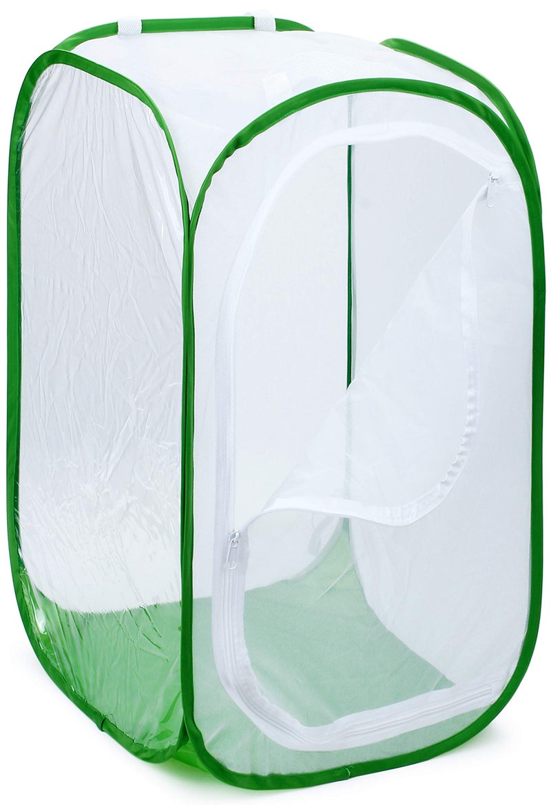 RESTCLOUD 4 Feet Extra Large Monarch Butterfly Habitat, Giant Collapsible Insect Mesh Cage Terrarium Pop-up (White + Green, 28 x 28 x 48 Inches) - Image 1